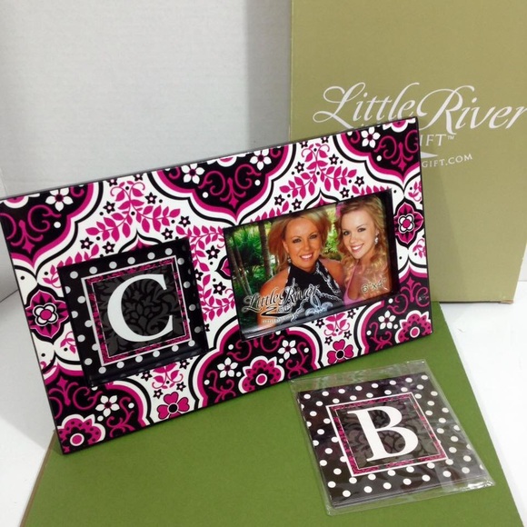 MONOGRAMMED PHOTO FRAME PINK BLACK NEW! - Picture 1 of 6